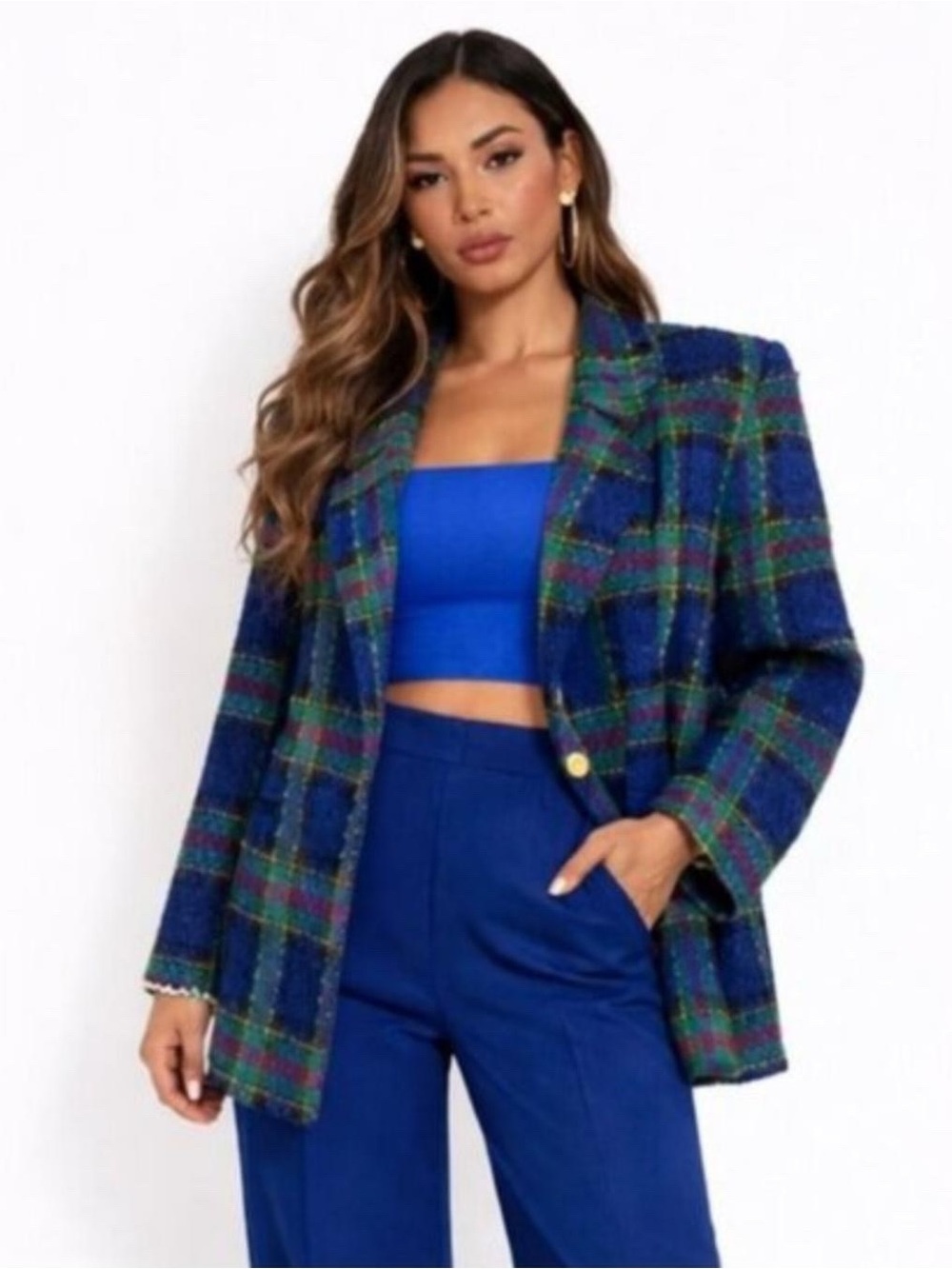 Bleyle Vintage Oversized Plaid Tweed Preppy Single Breasted Blazer